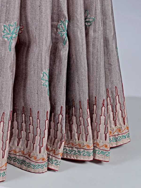 Pastel grey festive wear silk saree