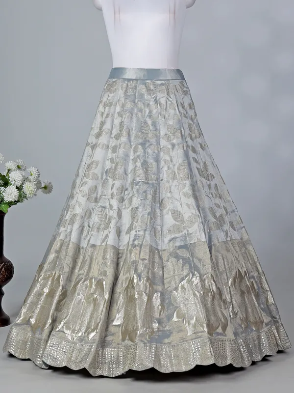 Pastel grey silk keyhole neck lehenga choli