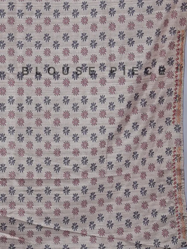 Pastel grey silk saree with thread weaving