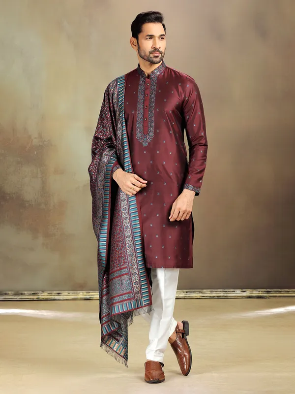 Pastel maroon silk kurta set for festive days