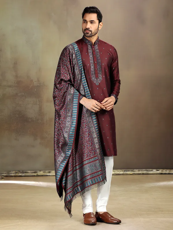Pastel maroon silk kurta set for festive days