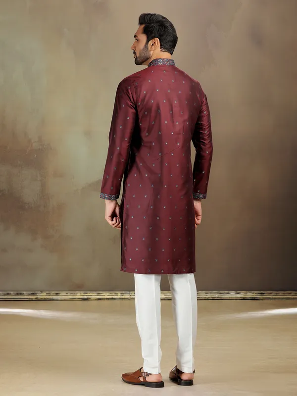 Pastel maroon silk kurta set for festive days