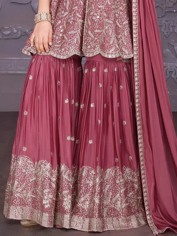 Pastel maroon silk sharara suit for festival wear