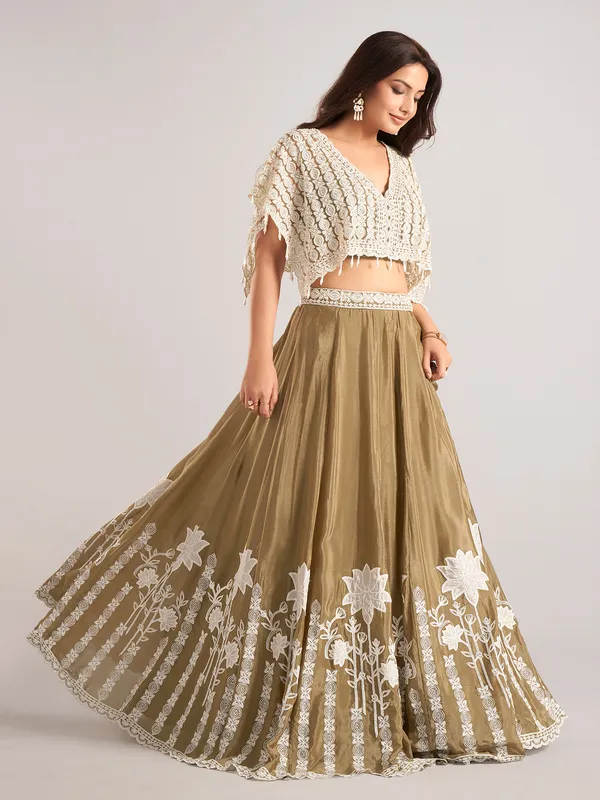 Pastel olive satin silk designer lehenga choli