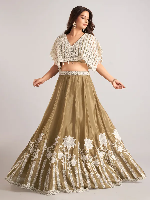 Pastel olive satin silk designer lehenga choli