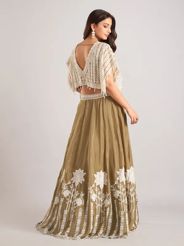 Pastel olive satin silk designer lehenga choli