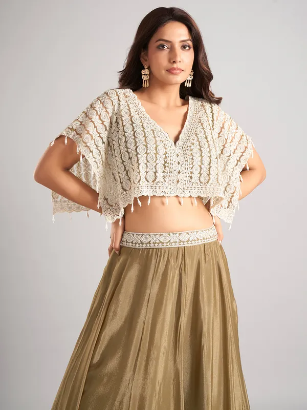 Pastel olive satin silk designer lehenga choli