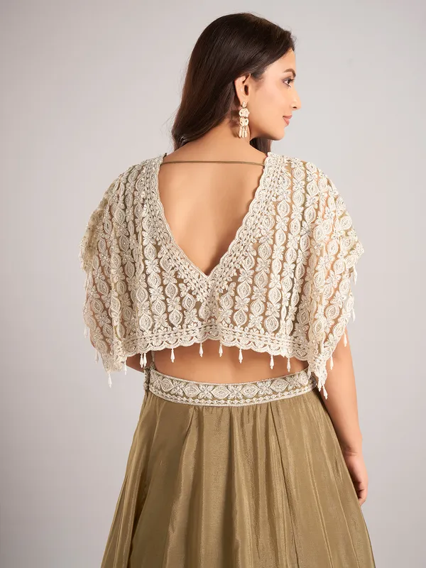 Pastel olive satin silk designer lehenga choli