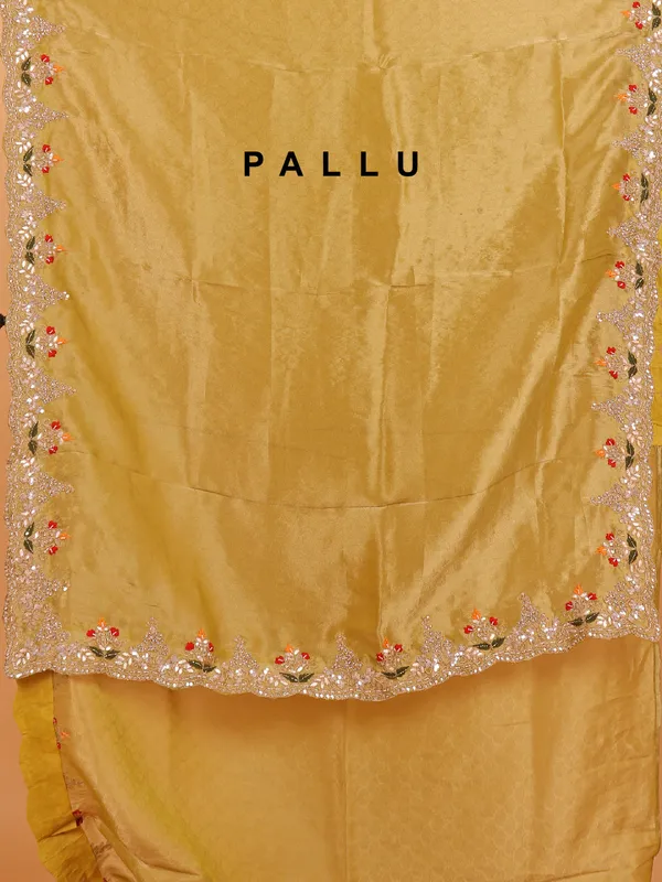 Pastel olive shimmer tissue silk saree for wedding