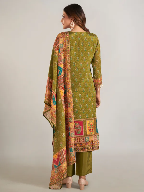 Pastel olive silk salwar suit with dupatta