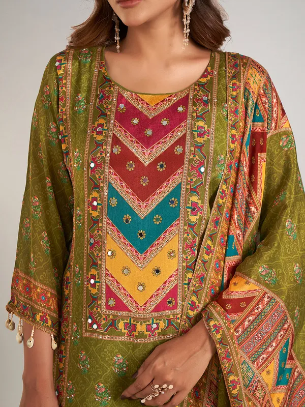 Pastel olive silk salwar suit with dupatta
