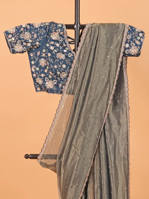 Pastel olive wedding saree in organza