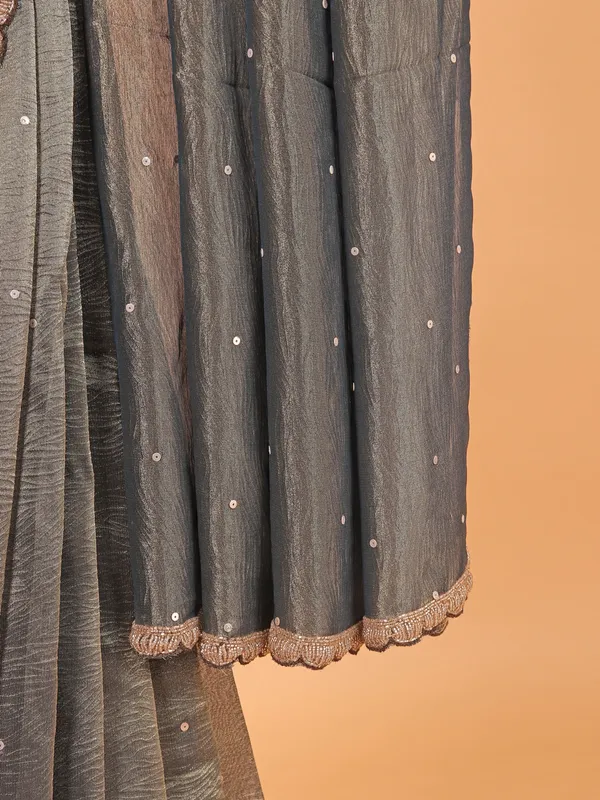 Pastel olive wedding saree in organza