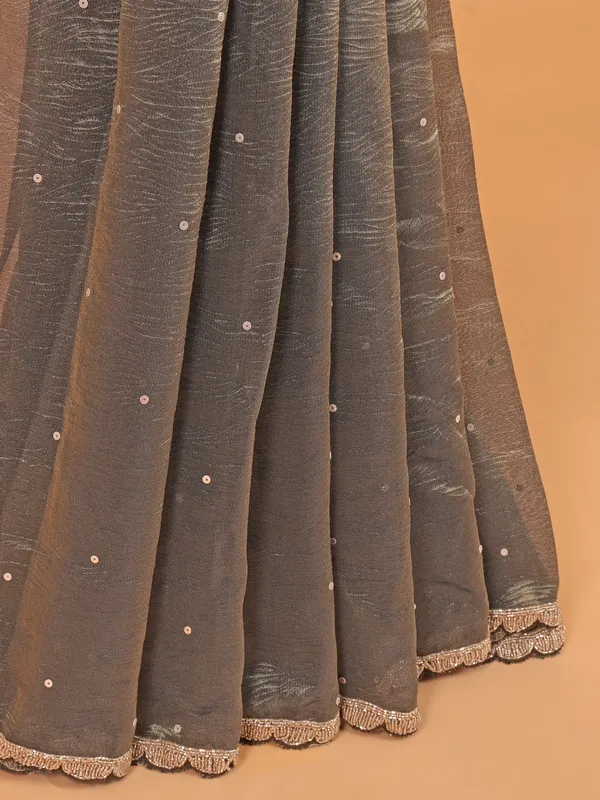 Pastel olive wedding saree in organza