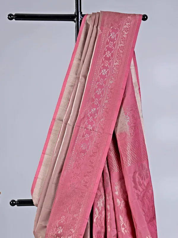 Pastel onion pink banglori silk saree with zari weaving