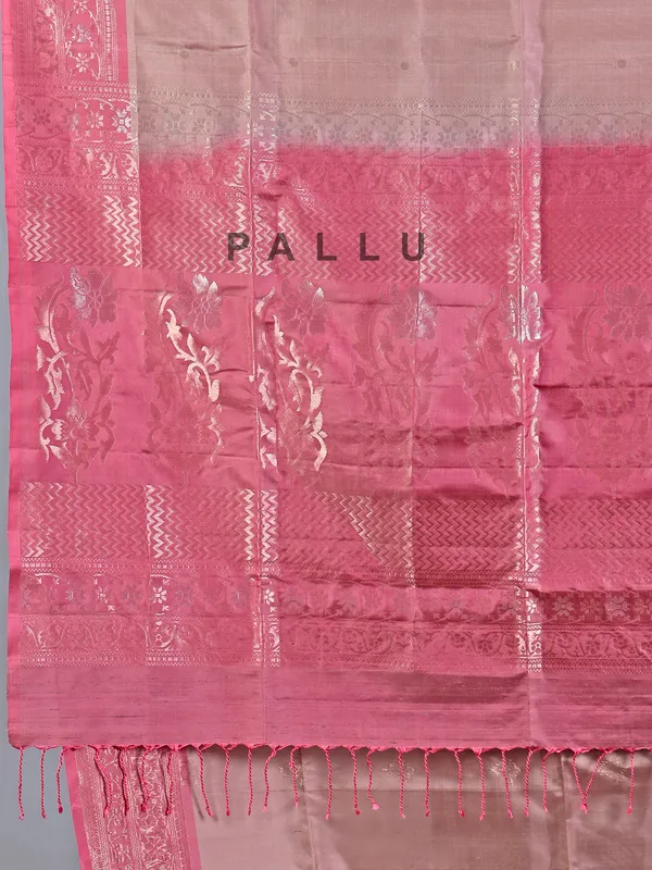 Pastel onion pink banglori silk saree with zari weaving