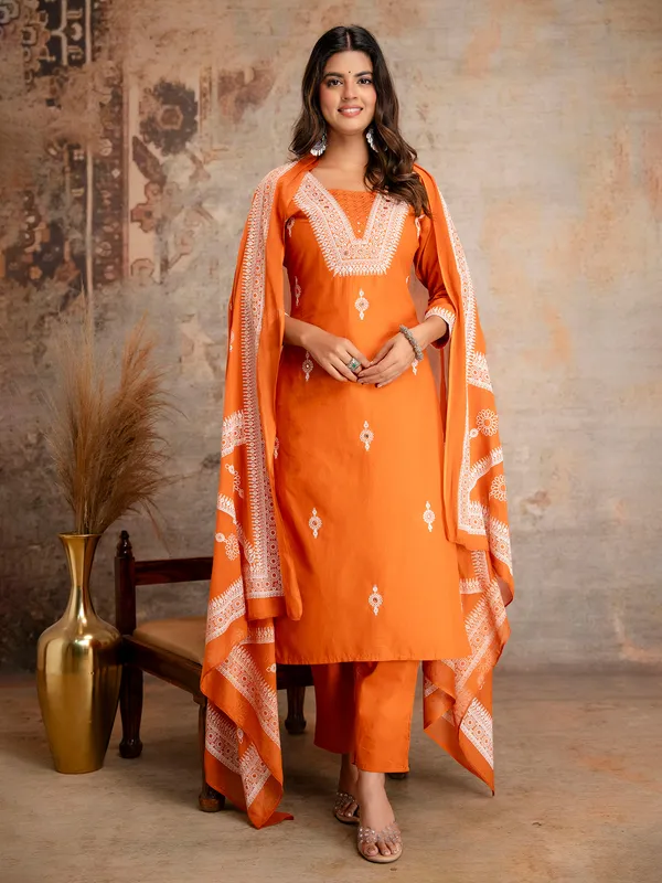 Pastel orange cotton slk kurti set