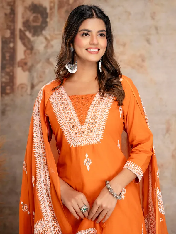 Pastel orange cotton slk kurti set