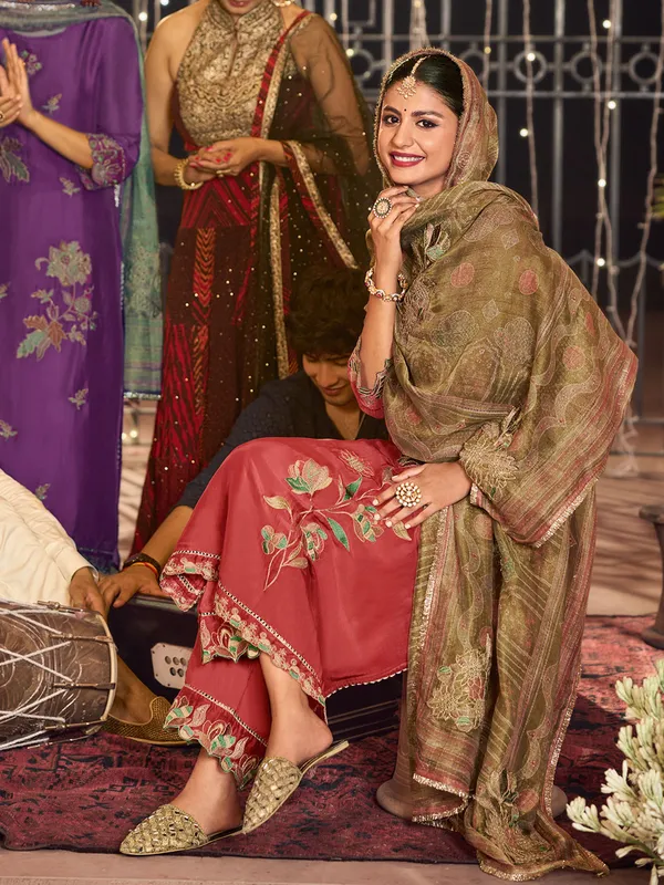 Pastel orange palazzo suit in silk