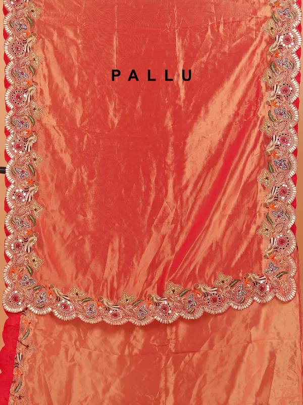 Pastel orange shimmer tissue silk wedding wear saree