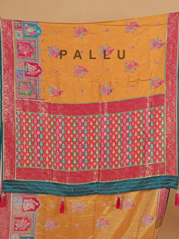 Pastel orange silk festive wear saree