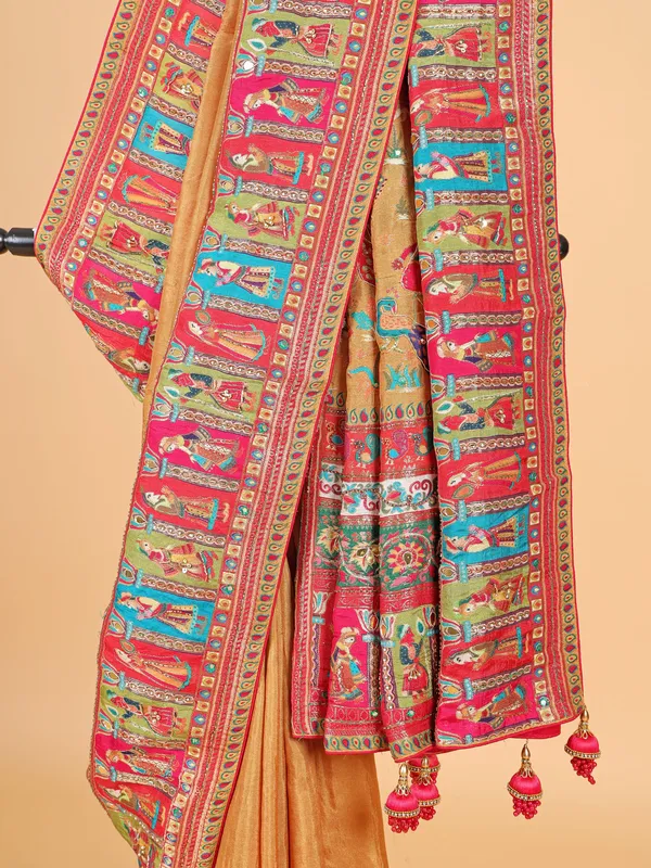 Pastel orange silk saree for wedding