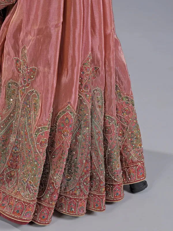 Pastel peach pashmina silk saree for weddings