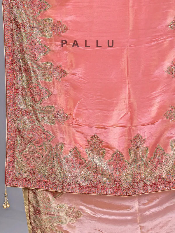Pastel peach pashmina silk saree for weddings