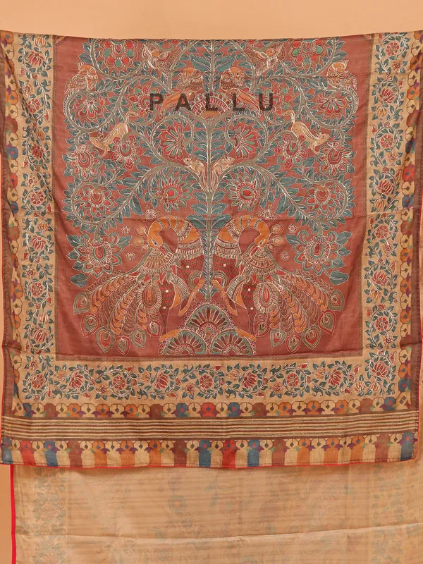 Pastel peach semi silk festive wear saree