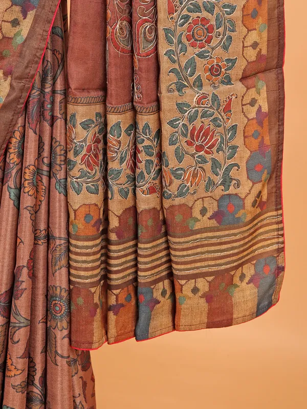Pastel peach semi silk festive wear saree