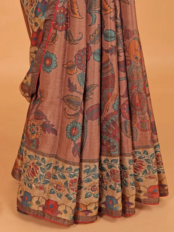 Pastel peach semi silk festive wear saree