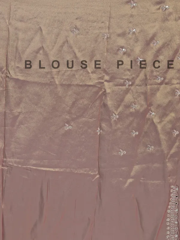 Pastel peach tissue silk saree with mirror work