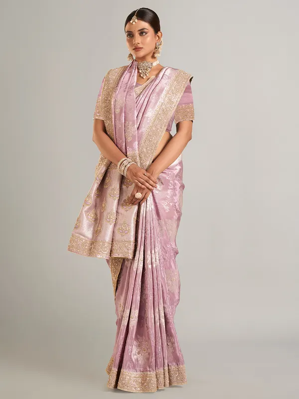 Pastel pink banarasi silk saree