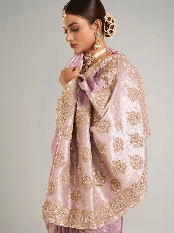 Pastel pink banarasi silk saree