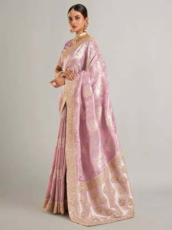 Pastel pink banarasi silk saree