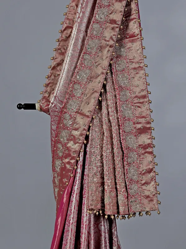 Pastel pink kanjivaram silk saree for wedding