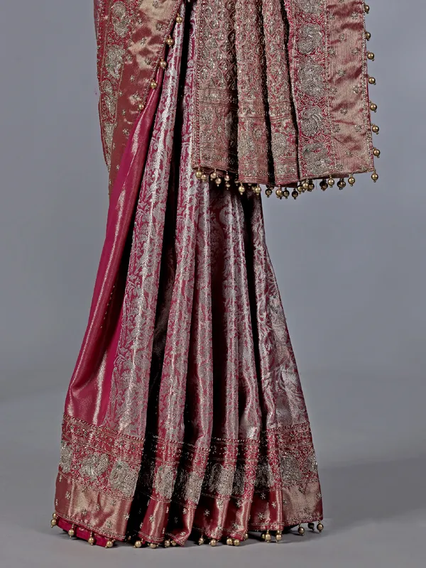 Pastel pink kanjivaram silk saree for wedding