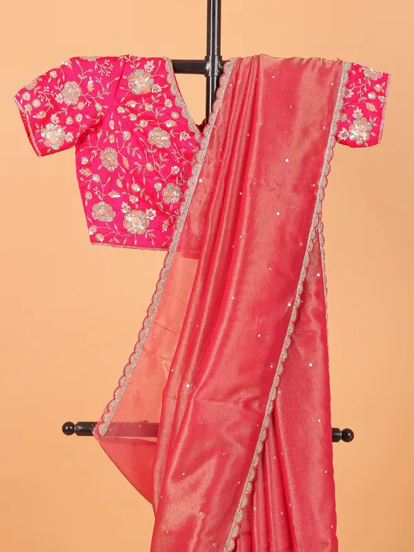 Pastel pink organza saree with ready made blouse