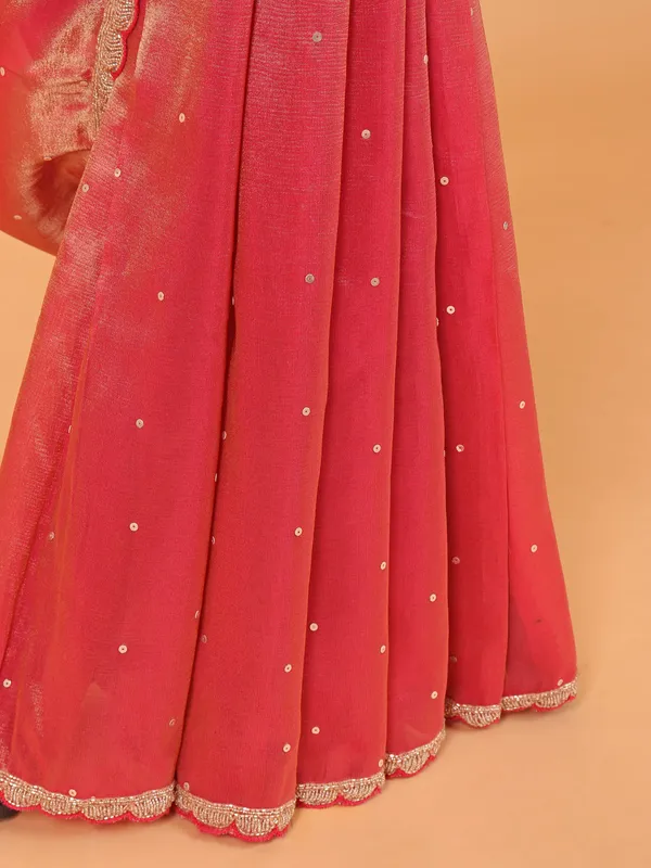 Pastel pink organza saree with ready made blouse