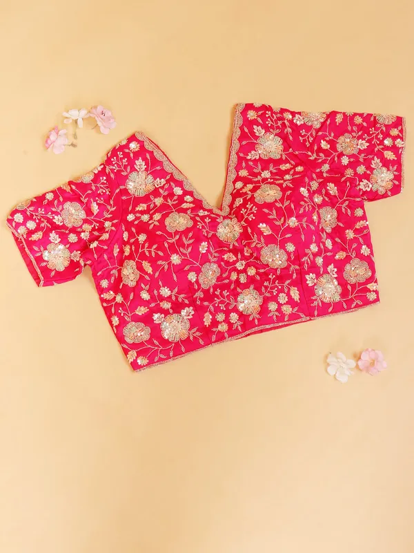 Pastel pink organza saree with ready made blouse