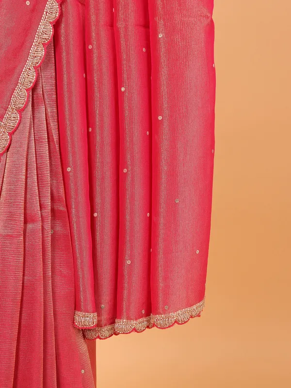 Pastel pink organza saree with ready made blouse