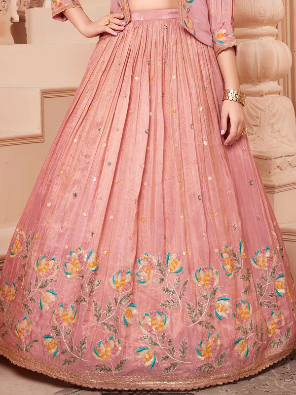 Pastel pink silk jacket style lehenga choli