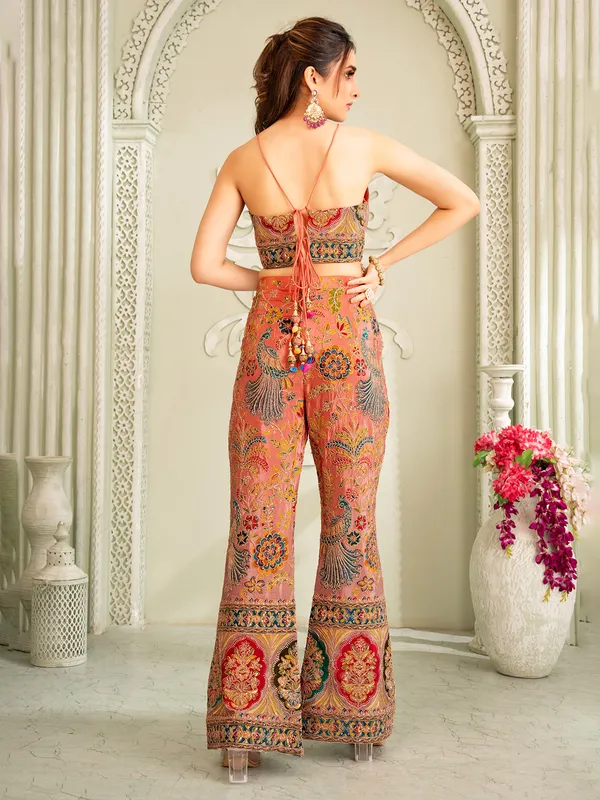 Pastel pink silk palazzo set with zardosi work