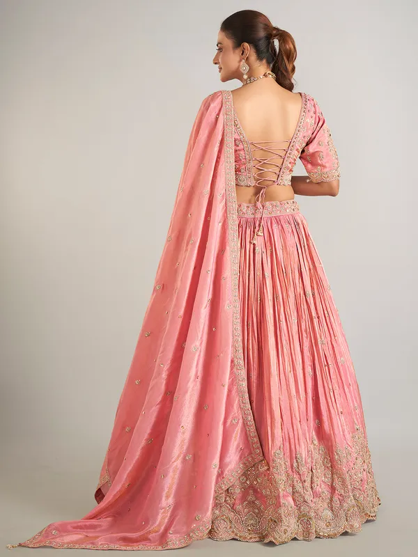 Pastel pink silk wedding wear lehenga choli