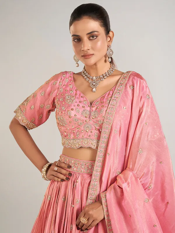 Pastel pink silk wedding wear lehenga choli
