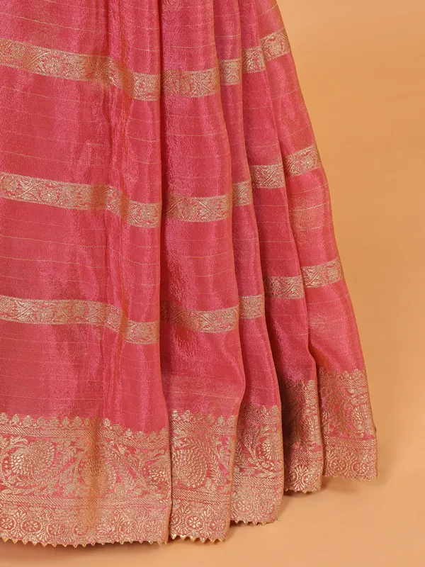Pastel pink soft organza wedding wear saree