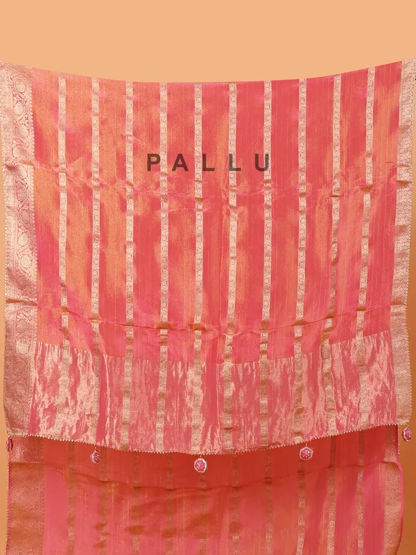Pastel pink soft organza wedding wear saree