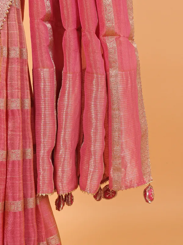 Pastel pink soft organza wedding wear saree