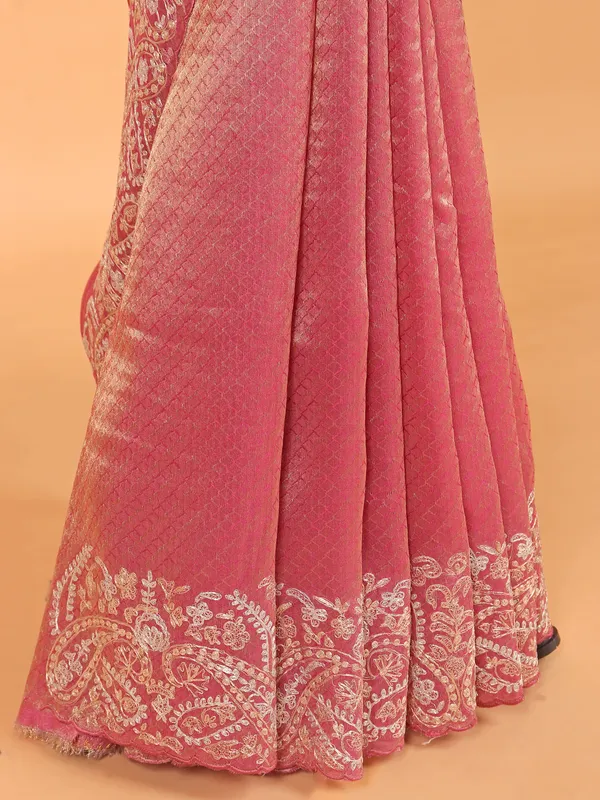 Pastel pink soft silk saree for festive