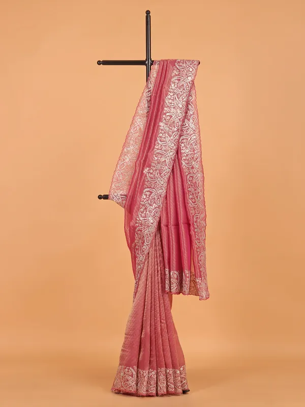 Pastel pink soft silk saree for festive